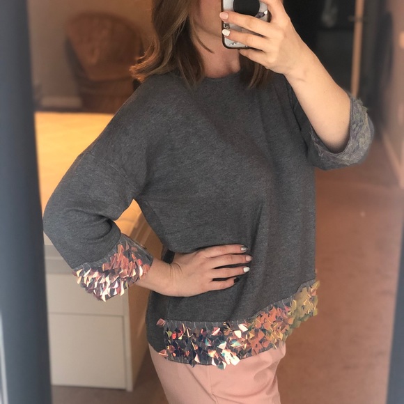 A gray sweater with rainbow sequins. - Picture 2 of 4